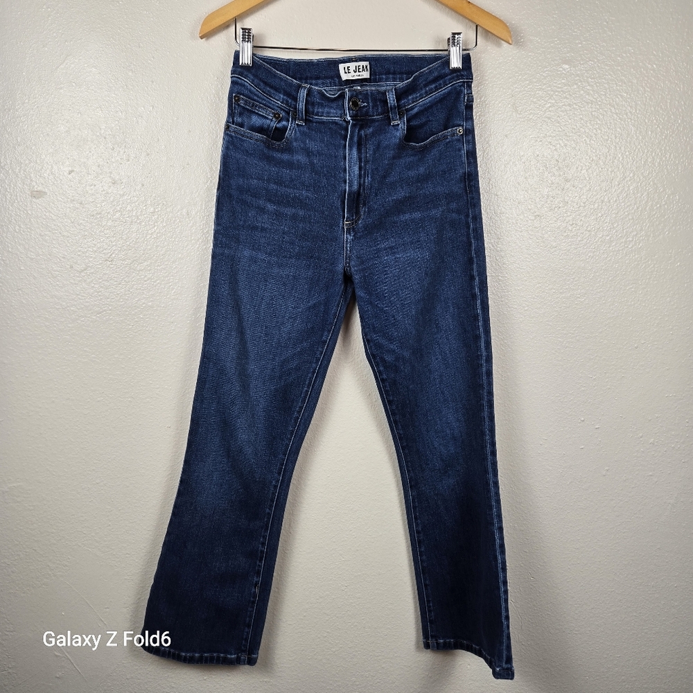 LE JEAN Bella Crop Flare Jeans Womens 28 Blue Excellent High Rise Stretch Denim